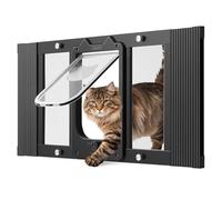 VEVOR Chatière Réglable pour Fenêtre 68,6-81,3 cm Long, Porte pour Chat avec 4 Modes de Verrouillage Sécurisés, pour Animaux Maison, Cadre en Aluminium, Verre Haute Transparence, Fermeture Magnétique