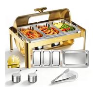 VEVOR Chauffe Plat 12,3 L, Buffet Chauffant Inox avec 4 Bacs 1x1/1 et 3x1/3, pour Hôtel Mariage Restauration Traiteur CHR, Réchaud Rectangulaire, Chafing Dish Kit Complet, Pince, Porte-combustible