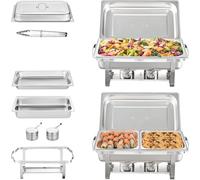 VEVOR Chauffe-Plat 2 Bacs de 7,5 L 4 Bacs de 3,5 L Buffet Chauffant à Combustible Réchaud Inox Alimentaire Récipient Maintient au Chaud pour Servir Buffet en Libre-Service Hôtel Traiteur Restauration