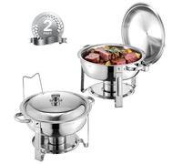 VEVOR Chauffe-Plat 2PCs 4,7 L, Buffet Chauffant Rond, Réchaud en Acier Inoxydable, avec 2 Bacs Pleine Taille, Couvercle et Pince, pour Buffet Libre-Service Hôtel Traiteur Restauration, Argenté