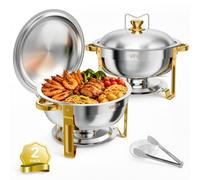 VEVOR Chauffe Plat 2PCs 5,7 L, Buffet Chauffant en Inox, Réchaud Rond CHR, pour Buffet Hôtel Mariage Restauration Traiteur, Kit Complet, Chafing Dish 2 Récipients, avec Pince et Porte-combustible