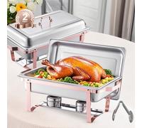 VEVOR Chauffe-Plat 2PCs 7,5 L, Buffet Chauffant Rectangulaire, Réchaud en Acier Inoxydable, avec 2 Bacs Pleine Taille et Couvercle, pour Buffet Libre-Service Hôtel Traiteur Restauration, Or Rose