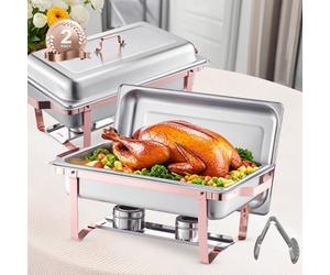 VEVOR Chauffe-Plat 2PCs 7,5 L, Buffet Chauffant Rectangulaire, Réchaud en Acier Inoxydable, avec 2 Bacs Pleine Taille et Couvercle, pour Buffet Libre-Service Hôtel Traiteur Restauration, Or Rose
