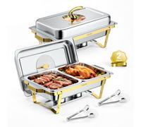 VEVOR Chauffe Plat 2PCs 8,5 L, Buffet Chauffant Inox 3 Bacs 1x1/1 et 2x1/2 | Pour Buffet Libre Service Hôtel Mariage Restauration Traiteur CHR, Réchaud Rectangulaire, Chafing Dish avec Kit Complet