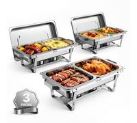 VEVOR Chauffe Plat 3PCs 8,5 L Buffet Chauffant Inox 6 Bacs Interchangeables, pour Buffet Libre Service Hôtel Mariage Restauration Traiteur CHR, Réchaud Rectangulaire, Chafing Dish avec Kit Complet