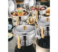 VEVOR Chauffe-Plat 4PCs 4,6 L, Buffet Chauffant Rond, Réchaud en Acier Inoxydable, avec 4 Bacs Pleine Grandeur, Couvercle et Pince, pour Buffet Libre-Service Banquet Hôtel Traiteur Restauration