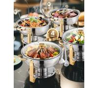 VEVOR Chauffe-Plat 4PCs 4,6 L, Buffet Chauffant Rond, Réchaud en Acier Inoxydable, avec 4 Bacs Pleine Grandeur et Couvercle en Verre, pour Buffet Libre-Service Hôtel Traiteur Restauration, Doré