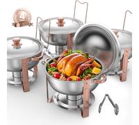 VEVOR Chauffe-Plat 4PCs 4,6 L, Buffet Chauffant Rond, Réchaud en Acier Inoxydable, avec 4 Bacs Pleine Grandeur, Couvercle et Pince, pour Buffet Libre-Service Hôtel Traiteur Restauration, Or Rose