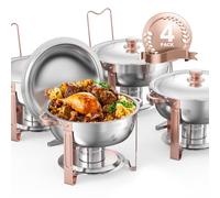 VEVOR Chauffe-Plat 4PCs 4,6 L, Buffet Chauffant Rond, Réchaud en Acier Inoxydable, avec 4 Bacs Pleine Grandeur, Couvercle et Pince, pour Buffet Libre-Service Hôtel Traiteur Restauration, Or Rose