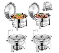 VEVOR Chauffe-Plat Buffet Chauffant Traiteur Rond 4PCs 4,7 L en Inox Argenté