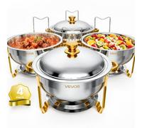 VEVOR Chauffe Plat 4PCs 5,7 L, Buffet Chauffant en Inox, Réchaud Rond CHR, pour Buffet Hôtel Mariage Restauration Traiteur, Kit Complet avec Couvercle et Cadre, Chafing Dish 4 Récipients, Accessoires
