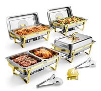 VEVOR Chauffe Plat 4PCs 8,5 L, Buffet Chauffant Inox 6 Bacs 2x1/1 et 4x1/2, pour Buffet Libre Service Hôtel Mariage Restauration Traiteur CHR, Réchaud Rectangulaire, Chafing Dish avec Kit Complet