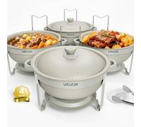 VEVOR Chauffe Plat 4PCs, Buffet Chauffant 5,7 L en Inox, Réchaud Rond, Pour Hôtel Mariage Restauration Traiteur CHR, Revêtu de Maifanite, Chafing Dish 4 Récipients, Kit Complet avec Accessoires