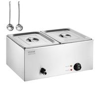 Chauffe-plats professionnel VEVOR, table à vapeur électrique à 2 bacs, 1 200 W, pour buffet professionnel en acier inoxydable, bain-marie avec contrôle de température de 30 à 85 °C, pour restauration,