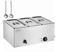 VEVOR Chauffe-Plat Buffet à 3 Bacs, Bain-Marie Électrique 16,5 L 1200 W, Buffet Chauffant en Acier Inoxydable, Température Réglable 30-85 °C, pour Réchauffer Les Aliments Restauration Soirée Fête