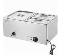 VEVOR Chauffe-Plat Buffet à 3 Bacs, Bain-Marie Électrique 16 L 1200 W, Buffet Chauffant en Acier Inoxydable, Température Réglable 30-85 °C, pour Réchauffer Les Aliments Restauration Soirée Fête