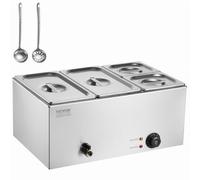 VEVOR Chauffe-Plat Buffet Bain-Marie Électrique de Comptoir 4 Bacs Inox 15,5 L