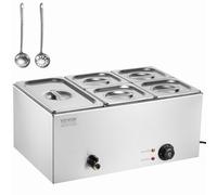 VEVOR Chauffe-Plat Buffet à 5 Bacs, Bain-Marie Électrique 14,5 L 1200 W, Buffet Chauffant en Acier Inoxydable, Température Réglable 30-85 °C, pour Réchauffer Les Aliments Restauration Soirée Fête