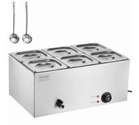 VEVOR Chauffe-Plat Buffet Bain-Marie Électrique de Comptoir 6 Bacs Inox 13,5 L