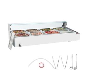 VEVOR Chauffe-Plat Buffet à 8 Bacs de 7,6 L, Bain-Marie Électrique 1700 W, Buffet Chauffant en INOX, Écran en Verre, Température Réglable 30-85 °C, pour Réchauffer Aliments Restauration Soirée Fête