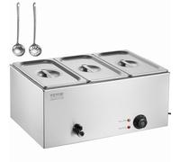 VEVOR Chauffe-Plat Buffet à 3 Bacs, Bain-Marie Électrique 16,5 L 1200 W, Buffet Chauffant en Acier Inoxydable, Température Réglable 30-85 °C, pour Réchauffer Les Aliments Restauration Soirée Fête