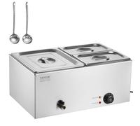 VEVOR Chauffe-Plat Buffet Bain-Marie Électrique de Comptoir 3 Bacs en Inox 16 L