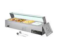 VEVOR Chauffe-Plat Électrique à Vapeur 1500 W, Buffet Chauffant en Inox, Bain-marie avec 4 Bacs de 1/2, Couvercle en Verre et Louches à Soupe et Perforées, pour Servir Buffet en Libre-Service