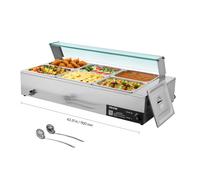 VEVOR Chauffe-Plat Électrique à Vapeur 1500 W, Buffet Chauffant en Inox, Bain-marie avec 6 Bacs de 1/2, Couvercle en Verre et Louches à Soupe et Perforées, pour Servir Buffet en Libre-Service