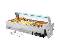 VEVOR Chauffe-Plat Électrique à Vapeur 1500 W, Buffet Chauffant en INOX, Bain-Marie avec 6 Bacs de 1/2, Couvercle en Verre et Louches à Soupe et Perforées, pour Servir Buffet en Libre-Service