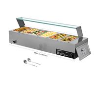 VEVOR Chauffe-Plat Électrique à Vapeur 1500 W, Buffet Chauffant en INOX, Bain-Marie avec 6 Bacs de 1/3, Couvercle en Verre et Louches à Soupe et Perforées, pour Servir Buffet en Libre-Service