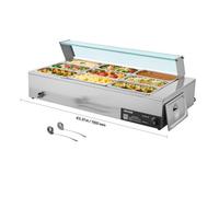 VEVOR Chauffe-Plat Électrique à Vapeur 1500 W, Buffet Chauffant en Inox, Bain-marie avec 9 Bacs de 1/3, Couvercle en Verre et Louches à Soupe et Perforées, pour Servir Buffet en Libre-Service