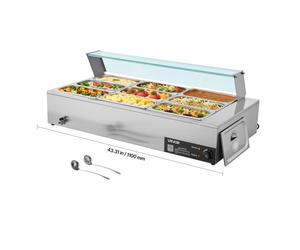 VEVOR Chauffe-Plat Électrique à Vapeur 1500 W, Buffet Chauffant en Inox, Bain-marie avec 9 Bacs de 1/3, Couvercle en Verre et Louches à Soupe et Perforées, pour Servir Buffet en Libre-Service