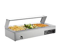 VEVOR Chauffe-Plat Électrique à Vapeur 1500 W, Buffet Chauffant en INOX, Bain-Marie de Comptoir, avec 3 Bacs Gastros de 1/2 et Capot en Verre, pour Servir Buffet en Libre-Service Restauration