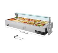 VEVOR Chauffe-Plat Électrique à Vapeur 1700 W, Buffet Chauffant en Inox, Bain-marie avec 10 Bacs de 1/2, Couvercle en Verre et Louches à Soupe et Perforées, pour Servir Buffet en Libre-Service