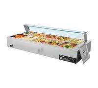 VEVOR Chauffe-Plat Électrique à Vapeur 1700 W, Buffet Chauffant en INOX, Bain-Marie avec 10 Bacs de 1/2, Couvercle en Verre et Louches à Soupe et Perforées, pour Servir Buffet en Libre-Service