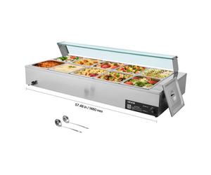 VEVOR Chauffe-Plat Électrique à Vapeur 1700 W, Buffet Chauffant en Inox, Bain-marie avec 10 Bacs de 1/2, Couvercle en Verre et Louches à Soupe et Perforées, pour Servir Buffet en Libre-Service