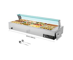 VEVOR Chauffe-Plat Électrique à Vapeur 1700 W, Buffet Chauffant en Inox, Bain-marie avec 12 Bacs de 1/3, Couvercle en Verre et Louches à Soupe et Perforées, pour Servir Buffet en Libre-Service