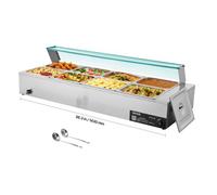 VEVOR Chauffe-Plat Électrique à Vapeur 1700 W, Buffet Chauffant en Inox, Bain-marie avec 8 Bacs de 1/2, Couvercle en Verre et Louches à Soupe et Perforées, pour Servir Buffet en Libre-Service