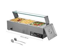 VEVOR Chauffe-Plat Buffet Bain-Marie Électrique 3 Bacs de 7,6 L Écran en Verre