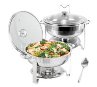 VEVOR Chauffe-Plat Lot de 2 Bacs de 3,5 L Buffet Chauffant à Combustible Réchaud Inox Alimentaire Rond Récipient Maintient au Chaud pour Servir Buffet en Libre-Service Hôtel Traiteur Restauration