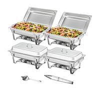 VEVOR Chauffe-Plat Lot de 4 Bacs 7,5 L Buffet Chauffant avec 8 Porte-Combustible Réchaud Inox Alimentaire Récipient Maintient au Chaud pour Servir Buffet en Libre-Service Hôtel Traiteur Restauration