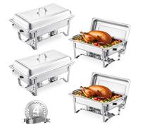 VEVOR Chauffe-Plat Lot de 4 Bacs 7,5 L Buffet Chauffant avec 8 Porte-Combustible Réchaud INOX Alimentaire Récipient Maintient au Chaud pour Servir Buffet en Libre-Service Hôtel Traiteur Restauration