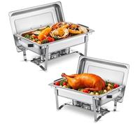 VEVOR Chauffe-plat rectangulaire 2 pcs 7,5 L – 2 bacs pleine taille inox avec couvercle argenté