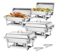 VEVOR Chauffe-Plat Rectangulaire 4PCs 8,6 L, Buffet Chauffant à Combustible en INOX, avec Couvercle, Poignée Creuse, 2 Pinces à Aliments et Porte-Combustible, Réchaud pour Banquet Fête Mariage