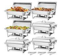 VEVOR Chauffe-Plat Rectangulaire 6PCs 8,6 L, Buffet Chauffant à Combustible en Inox, avec Couvercle, Poignée Creuse, 3 Pinces à Aliments et Porte-combustible, Réchaud pour Banquet Fête Mariage
