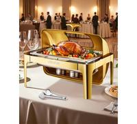 VEVOR Chauffe-Plat Rectangulaire 8,5 L, Buffet Chauffant avec Couvercle Rabattable Visible, Réchaud en Inox avec Bac Pleine Taille, pour Buffet Libre-Service Hôtel Traiteur Restauration, Doré