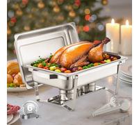 VEVOR Chauffe-Plat Rectangulaire Buffet Chauffant 6PCs 7,5 L en Inox Argenté