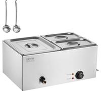 VEVOR chauffe-plats commercial 16 L Récipient pour aliments 1 x 1/2 taille + 2 x 1/4 taille, chauffe-plats électrique, 1200 W Plan de travail Buffet-Bain-Marie, réglage de la température 30-85 °C