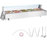 VEVOR Chauffe-plats commercial avec 5 récipients de 8 Qt, table vapeur électrique avec couvercle en verre, plan de travail en inox 1700 W, buffet-bain-marie, réglage de la température 30-85 °C