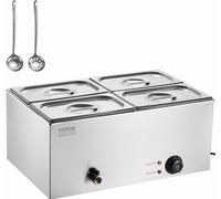 VEVOR chauffe-plats commercial, table à vapeur électrique avec 4 récipients (taille 1/4) 1200 W, bain-marie de buffet en acier inoxydable avec réglage de la température de 30 à 80 °C pour traiteurs bu